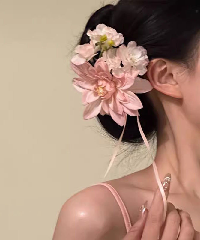 Ribbon Alloy Hairpin Novelty Pink Floral