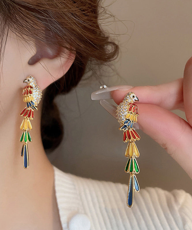 Novelty Rainbow Copper Overgild Zircon Parrot Drop Earrings QQ045