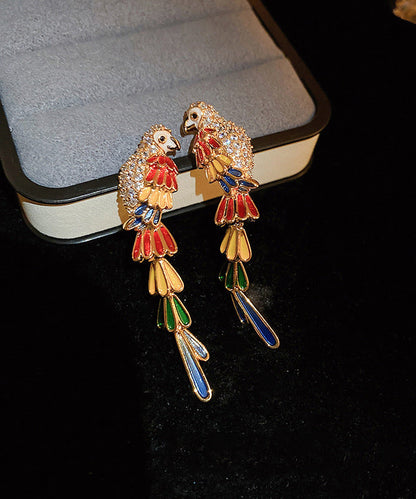 Novelty Rainbow Copper Overgild Zircon Parrot Drop Earrings QQ045