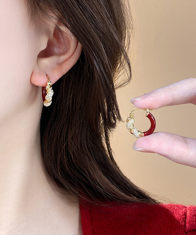 Novelty Red Copper Alloy Zircon Hoop Earrings TX025