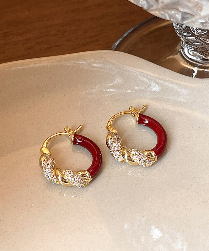 Novelty Red Copper Alloy Zircon Hoop Earrings TX025