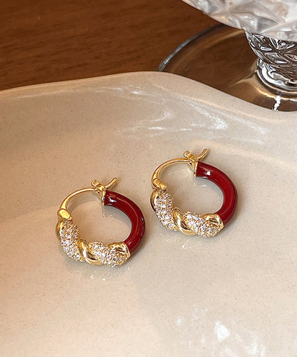 Novelty Red Copper Alloy Zircon Hoop Earrings TX025