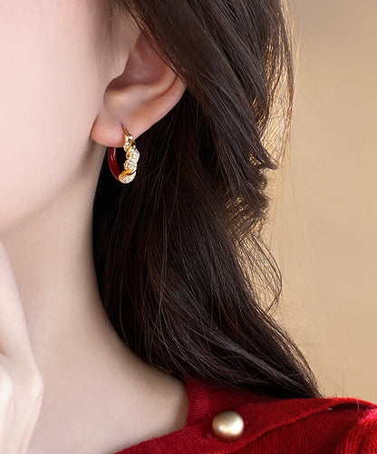 Novelty Red Copper Alloy Zircon Hoop Earrings TX025