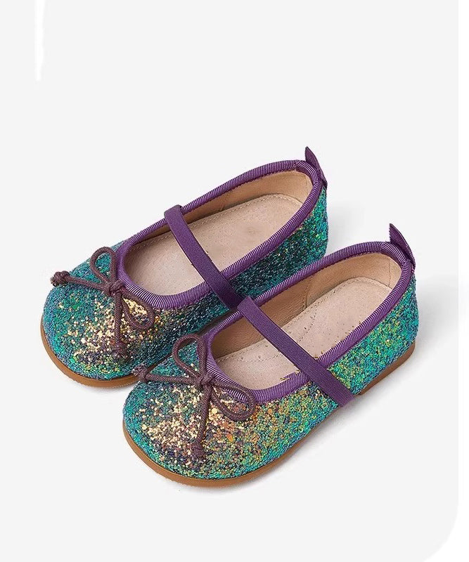Silvery Flats Kids Sequins Leather Novelty Strap Faux Buckle