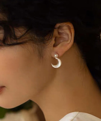 Copper White Novelty Overgild Stud Moon Earrings Pearl