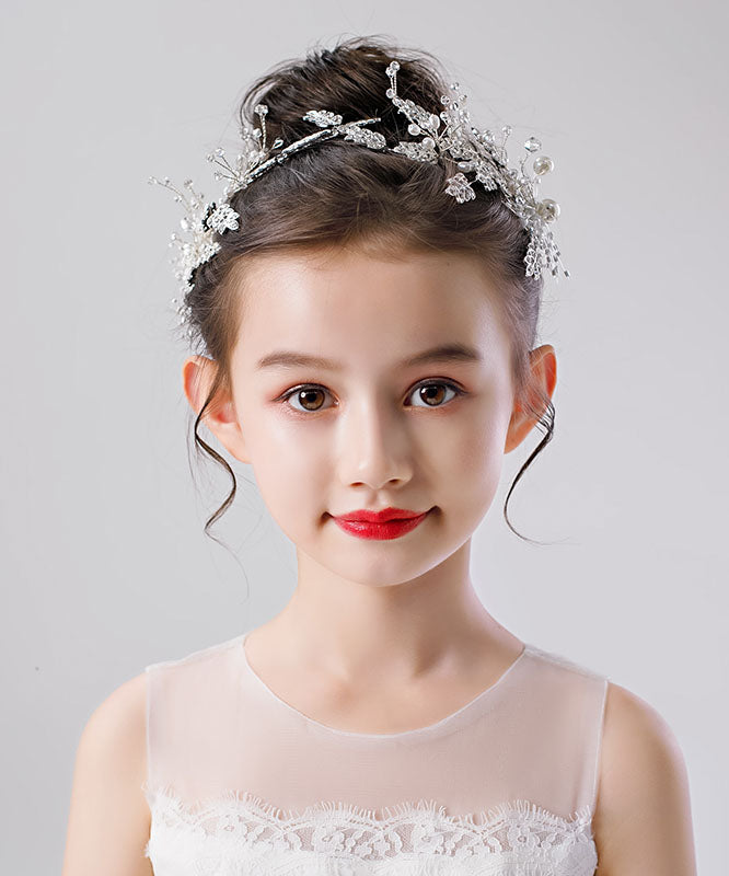 Novelty White Zircon Pearl Leaf A Pair Kids Hairpin IU052
