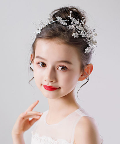 Novelty White Zircon Pearl Leaf A Pair Kids Hairpin IU052