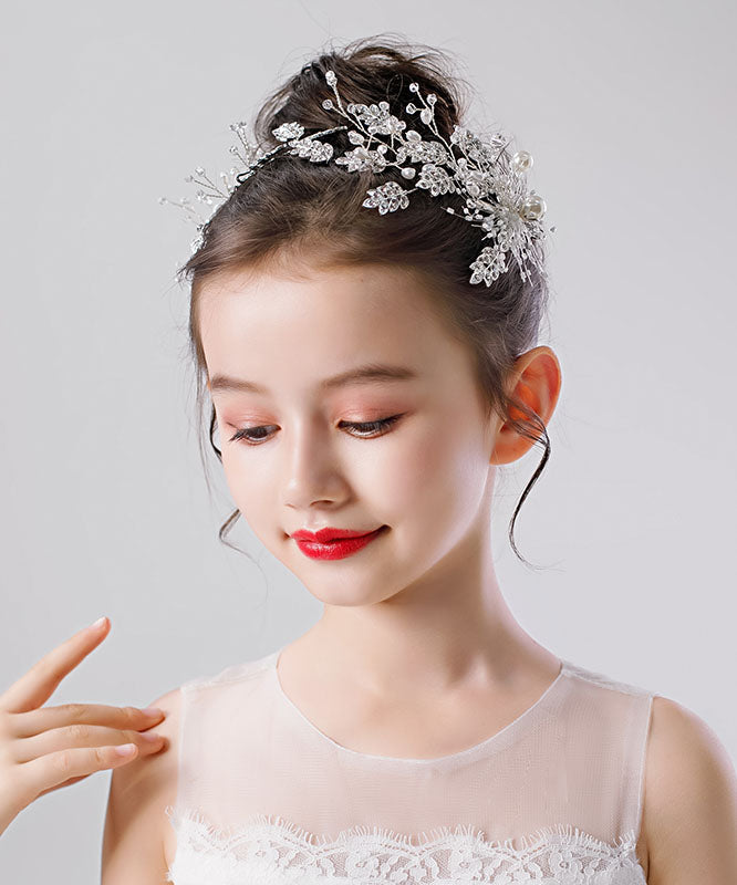 Novelty White Zircon Pearl Leaf A Pair Kids Hairpin IU052