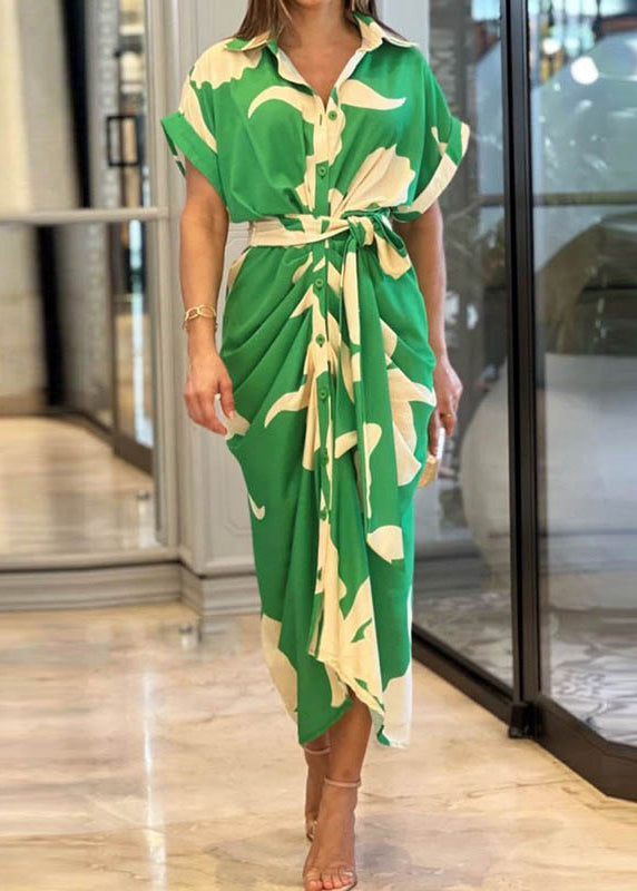 Cotton Summer Yellow Tie Novelty Dress Print Waist Shirts