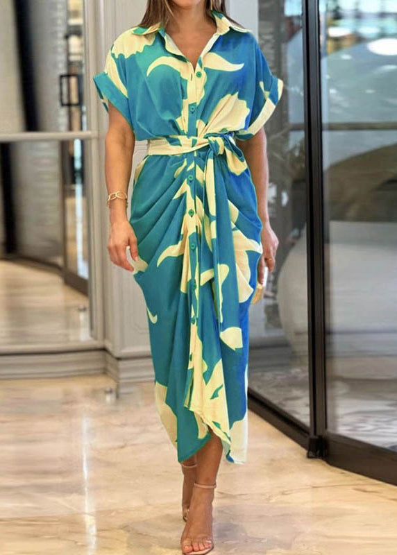 Cotton Summer Yellow Tie Novelty Dress Print Waist Shirts