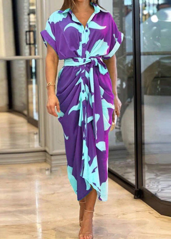 Cotton Summer Yellow Tie Novelty Dress Print Waist Shirts