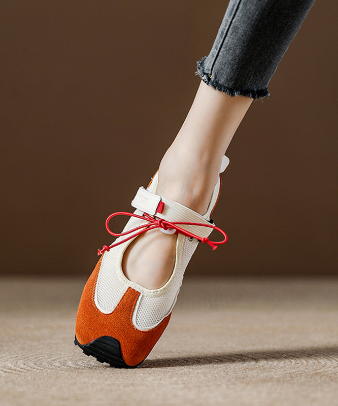 Flat Splicing Women Breathable Shoes Orange Mesh Boutique