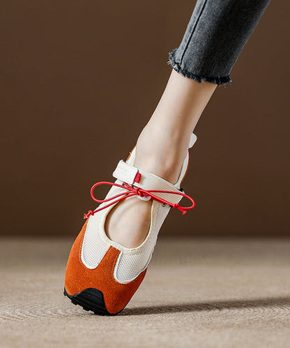 Flat Splicing Women Breathable Shoes Orange Mesh Boutique