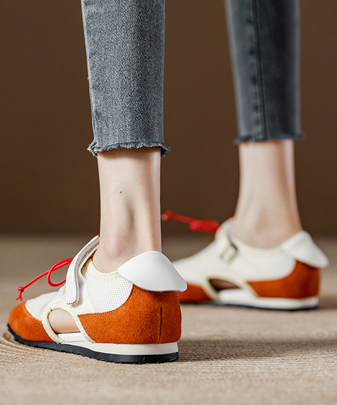Flat Splicing Women Breathable Shoes Orange Mesh Boutique