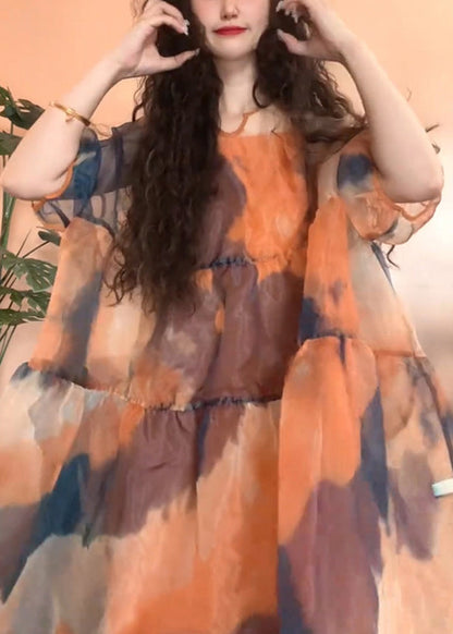 Orange Sleeve Tulle Set Design Pieces Original Two Patchwork Half