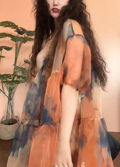 Orange Sleeve Tulle Set Design Pieces Original Two Patchwork Half