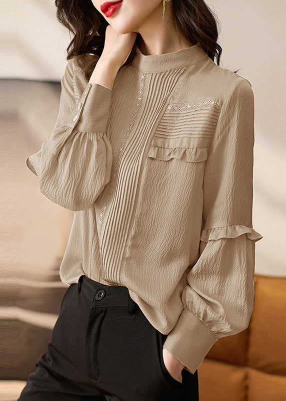 Organic Silk Collar Apricot Spring Top Patchwork Stand Ruffled