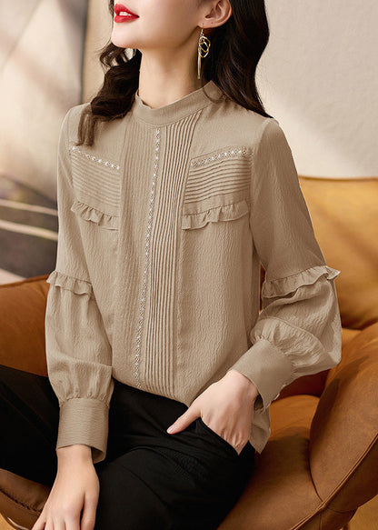 Organic Silk Collar Apricot Spring Top Patchwork Stand Ruffled