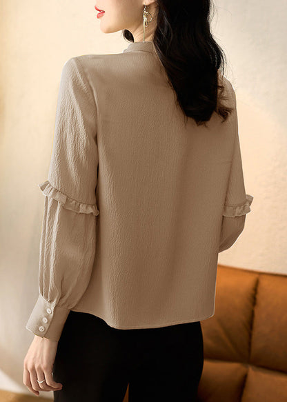 Organic Silk Collar Apricot Spring Top Patchwork Stand Ruffled