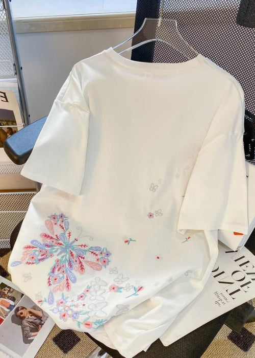 Shirts T Butterfly Organic Black Embroideried Men Summer Cotton