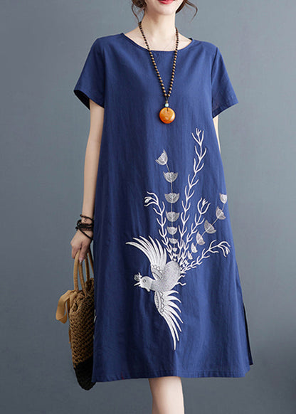 A Dresses Navy Summer Organic Line Cotton Print