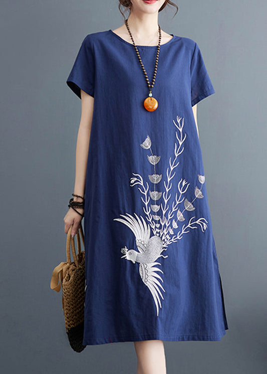 A Dresses Navy Summer Organic Line Cotton Print