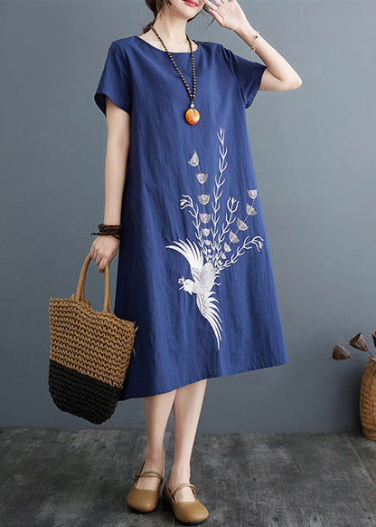 A Dresses Navy Summer Organic Line Cotton Print