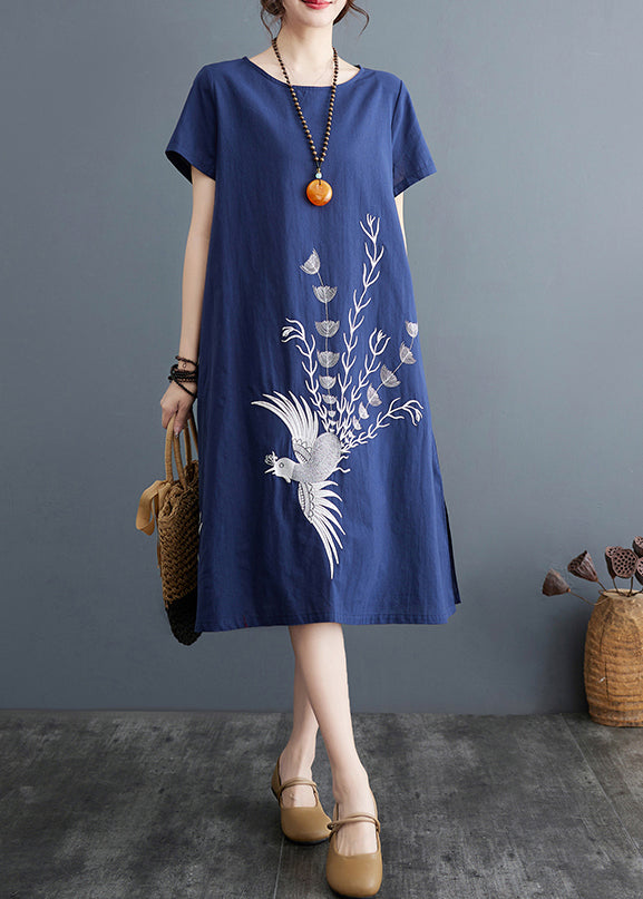 A Dresses Navy Summer Organic Line Cotton Print