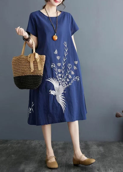A Dresses Navy Summer Organic Line Cotton Print