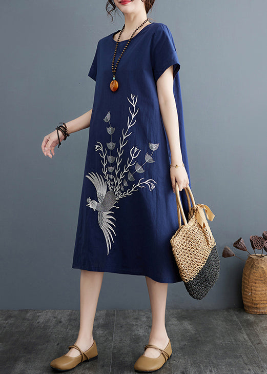 A Dresses Navy Summer Organic Line Cotton Print