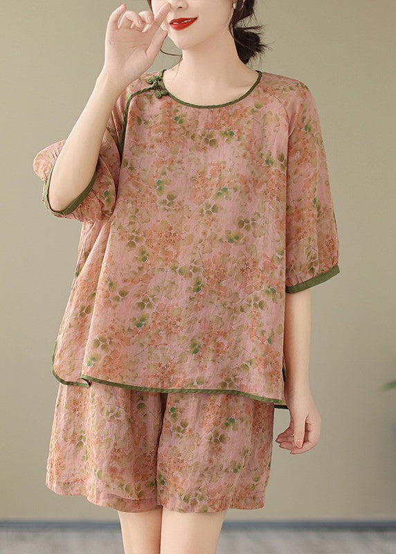 Print And Open Orange Two Piece Set Side Top Organic Shorts Short