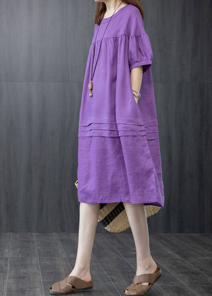 Oversized Organic Linen Summer Wrinkled Purple Dresses