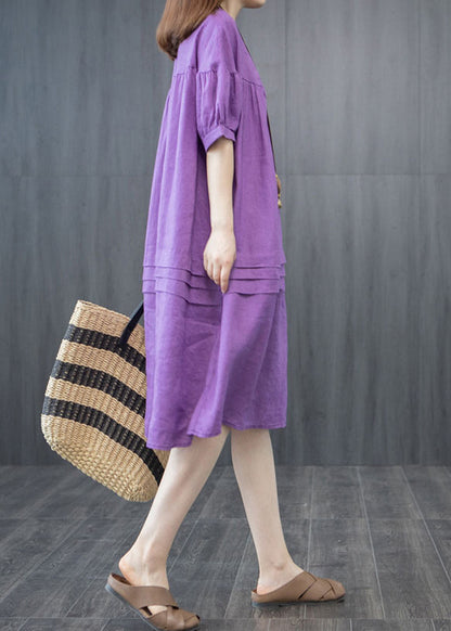 Oversized Organic Linen Summer Wrinkled Purple Dresses