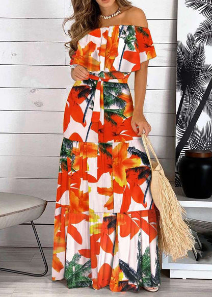 Tunic Red Long Patchwork Summer Organic Slash Neck Dresses