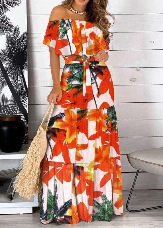 Tunic Red Long Patchwork Summer Organic Slash Neck Dresses