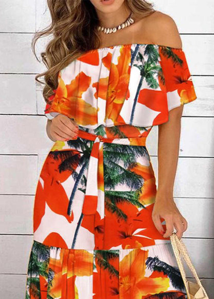 Tunic Red Long Patchwork Summer Organic Slash Neck Dresses