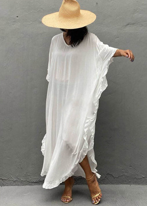 Ruffles Dresses Organic Vacation Cotton White Summer Oversized