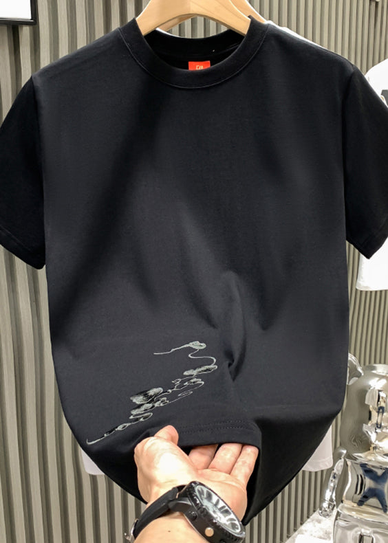 Mens Shirts Neck Oriental T O Summer Cotton Embroideried White