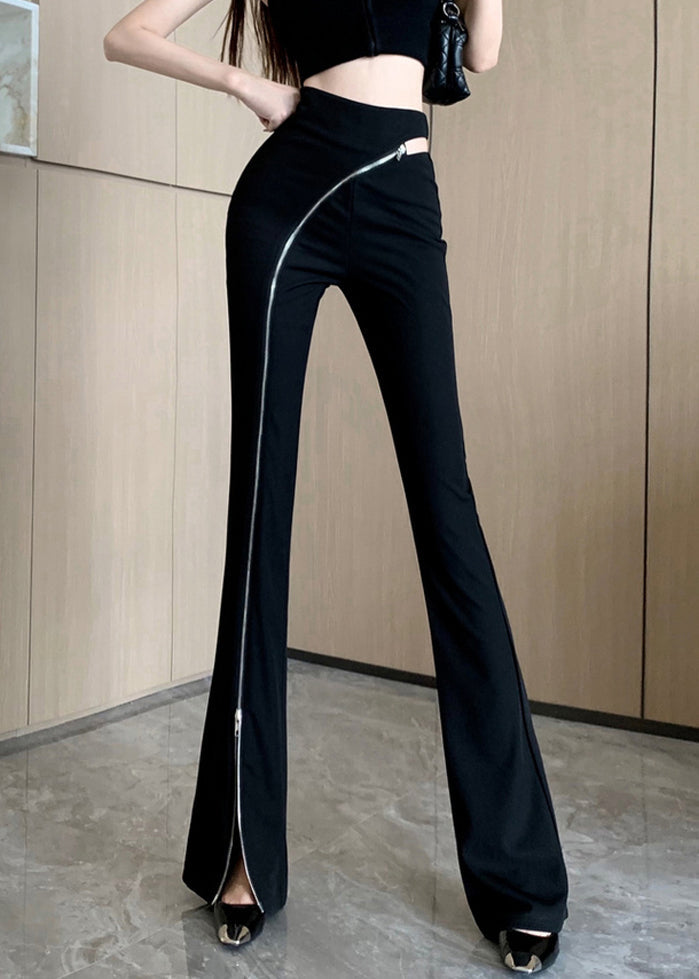 Cotton Black Trousers Up Spring Zip Side Flared Original Open