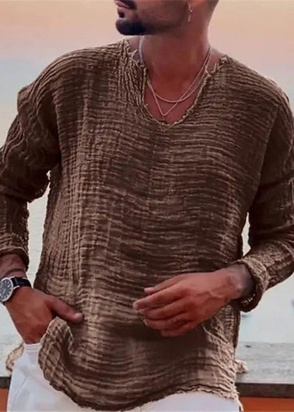 Men Open Side Fall Solid Cotton Original T Shirts Coffee