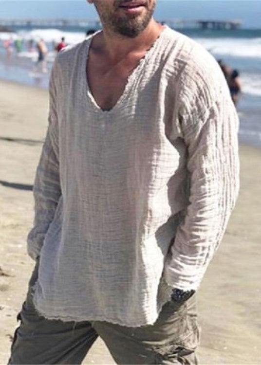 Men Open Side Fall Solid Cotton Original T Shirts Coffee