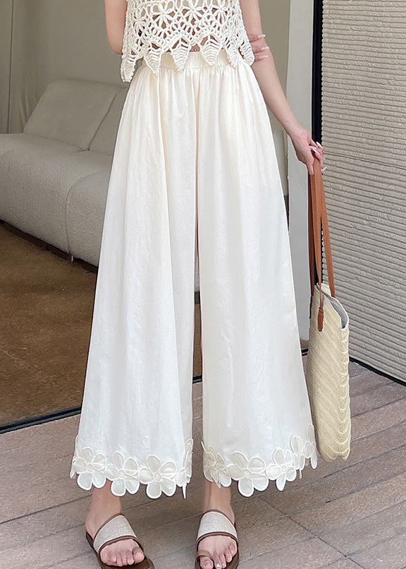 Patchwork Design Pants Leg Wide Cotton Black Original Floral