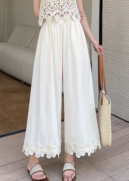 Patchwork Design Pants Leg Wide Cotton Black Original Floral