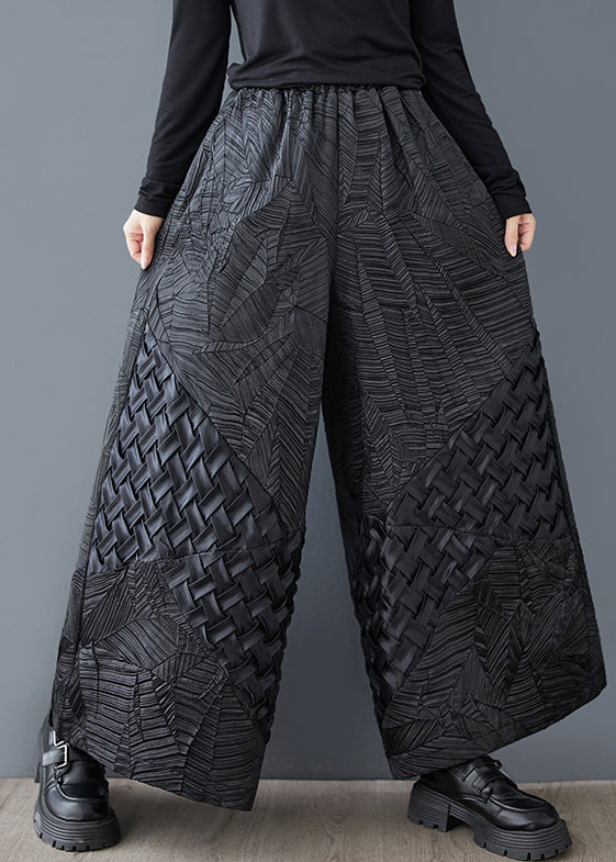 Wide Pants Design Original Black Leg Oversized Jacquard Summer