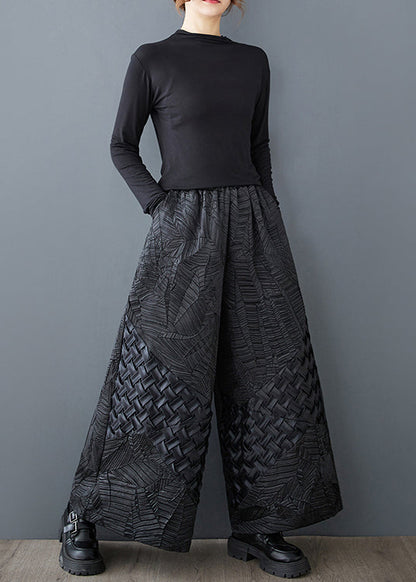 Wide Pants Design Original Black Leg Oversized Jacquard Summer