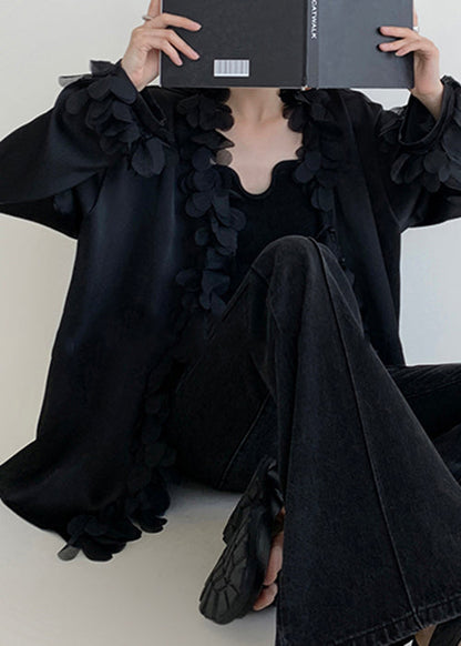 V Original Patchwork Design Neck Black Shirt Cotton Fall