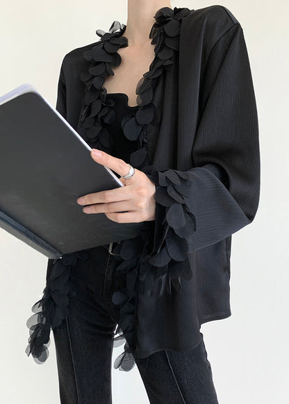 V Original Patchwork Design Neck Black Shirt Cotton Fall