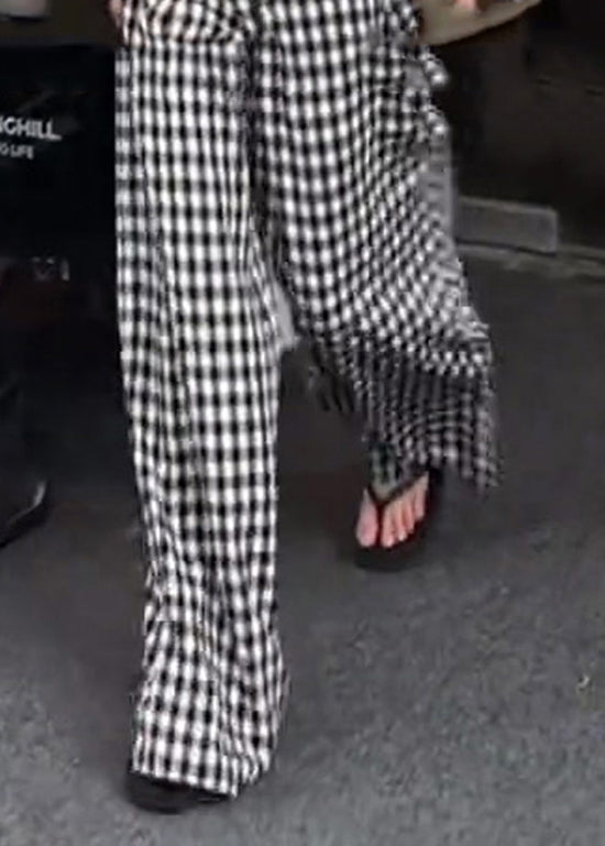 Plaid Waist High Pants Cotton Design Black Summer Original White