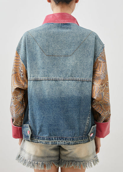 Original Design Blue Oversized Patchwork Denim Jacket Spring YU1060