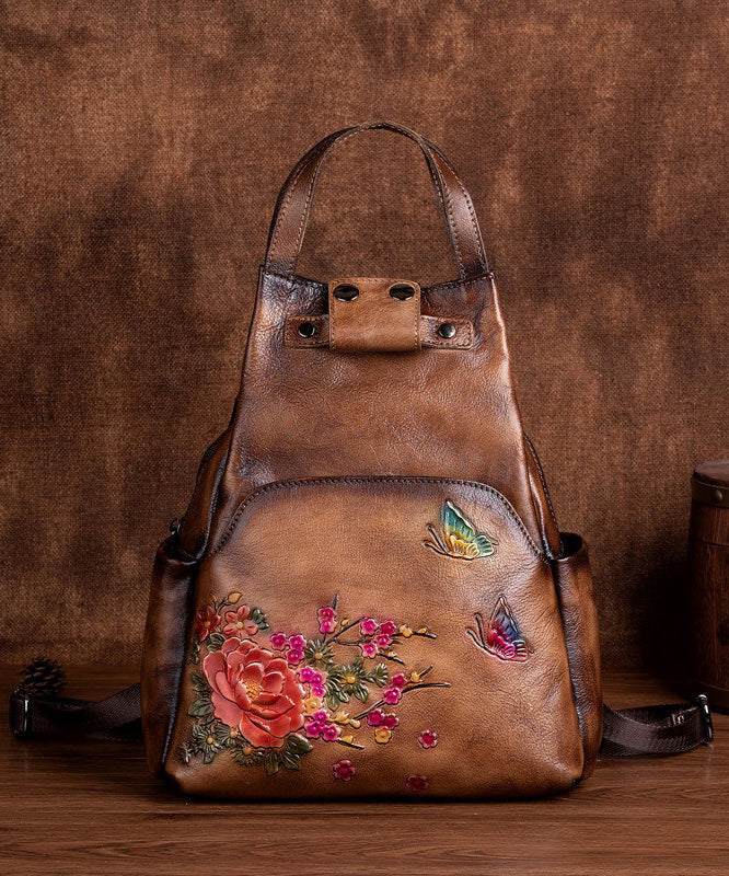 Original Design Brown Cowhide Embossed Backpack Bag HJ1016